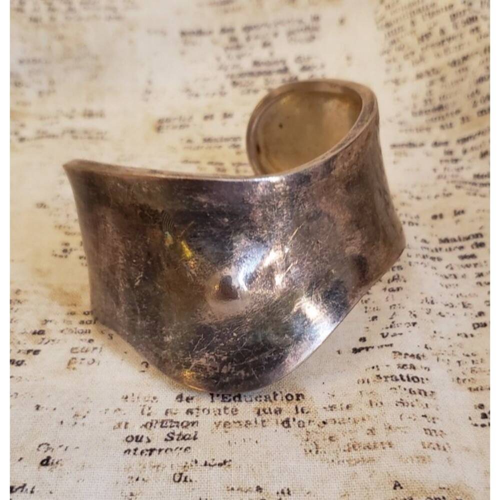 Rustic, Earthy - Sterling Silver 925 Detailed Asymmetrical Wide Cuff Bracelet